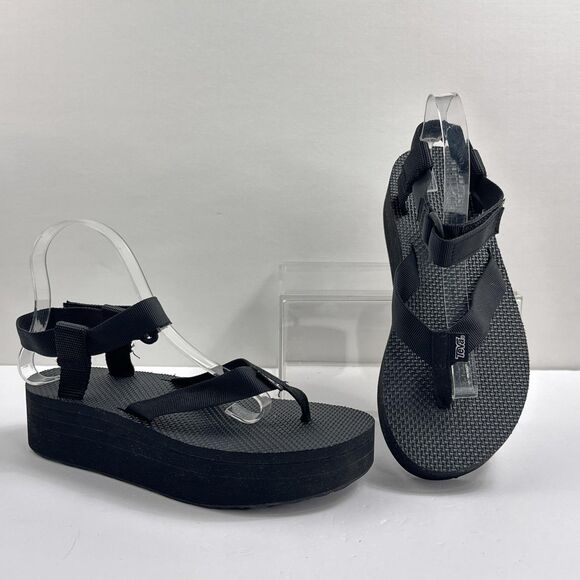 Teva Sandals Womens Size 9 Black Platform Flatform Thong Ankle Strap 1008843 - Picture 1 of 11